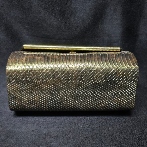 Vintage Ande Brown / Gold Faux Snakeskin & Gold Trim Crossbody Purse Magnetic - Picture 5 of 13